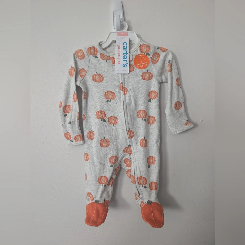 Carters Infant Pumpkin‎ Footed Onesie NWT